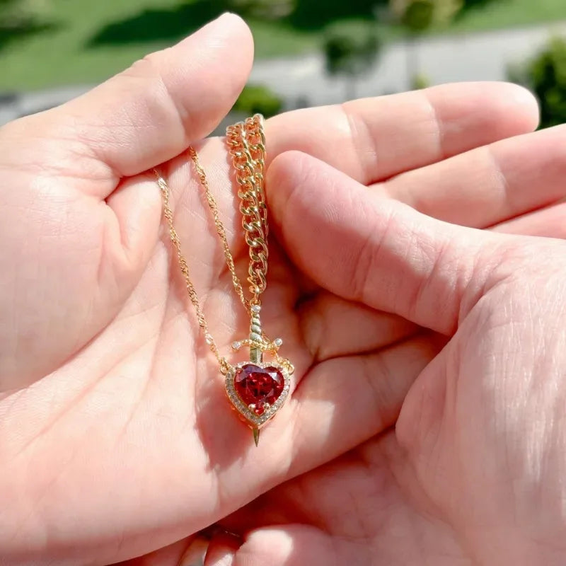 Collares Pareja Corazón y Espada Acero Inoxidable