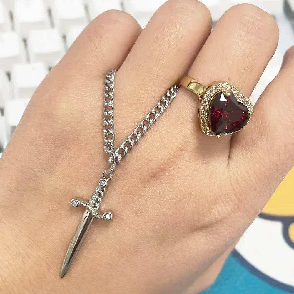 Collares Pareja Corazón y Espada Acero Inoxidable